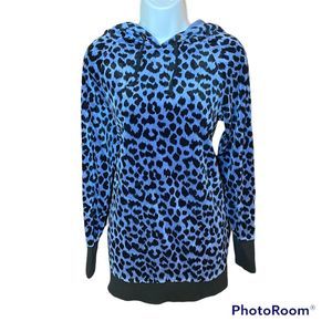 Victoria’s Secret Black & Blue Cheetah Print Hoodie Sweatshirt Size Small